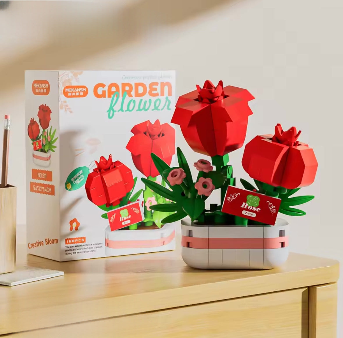 Fleurs Rouges à Construire – Bouquet Décoratif en Briques