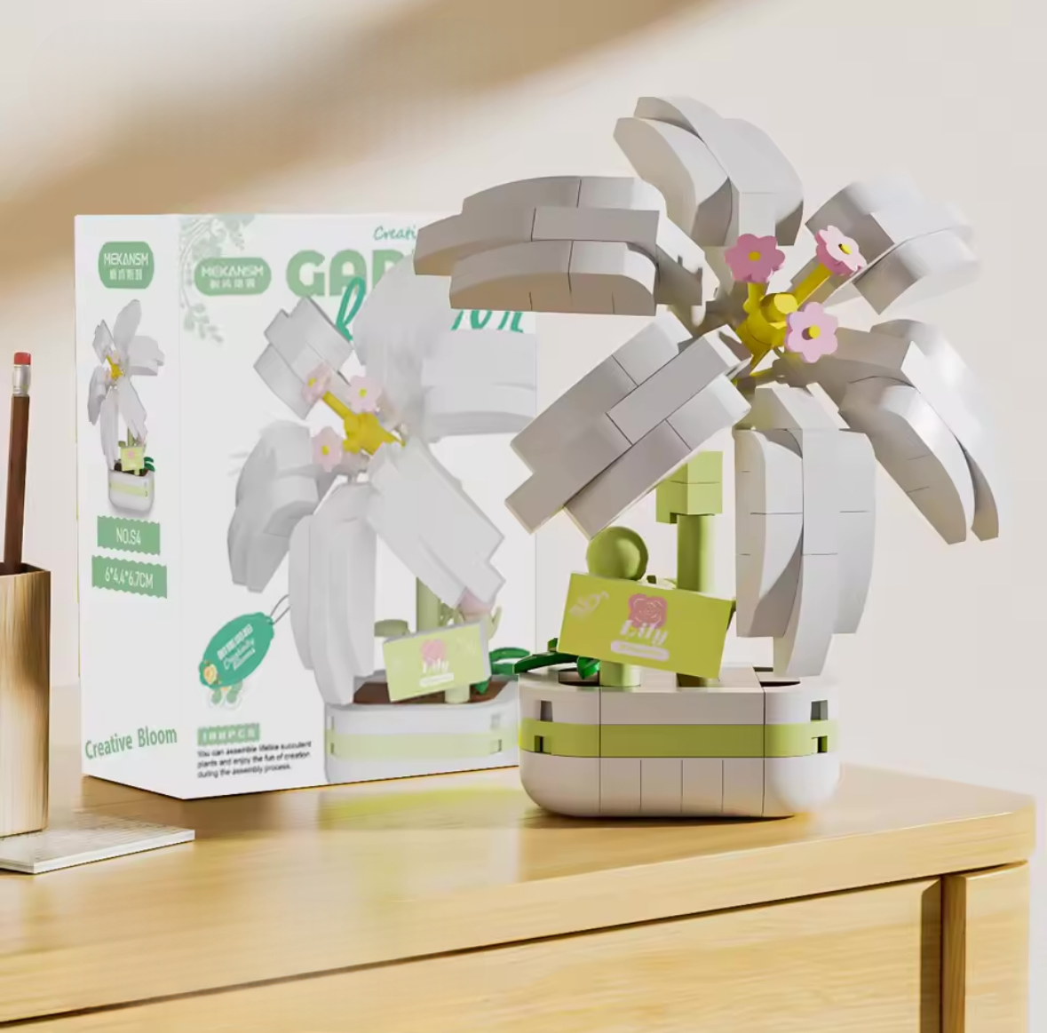 Lys Blanc à Construire – Set Floral en Briques