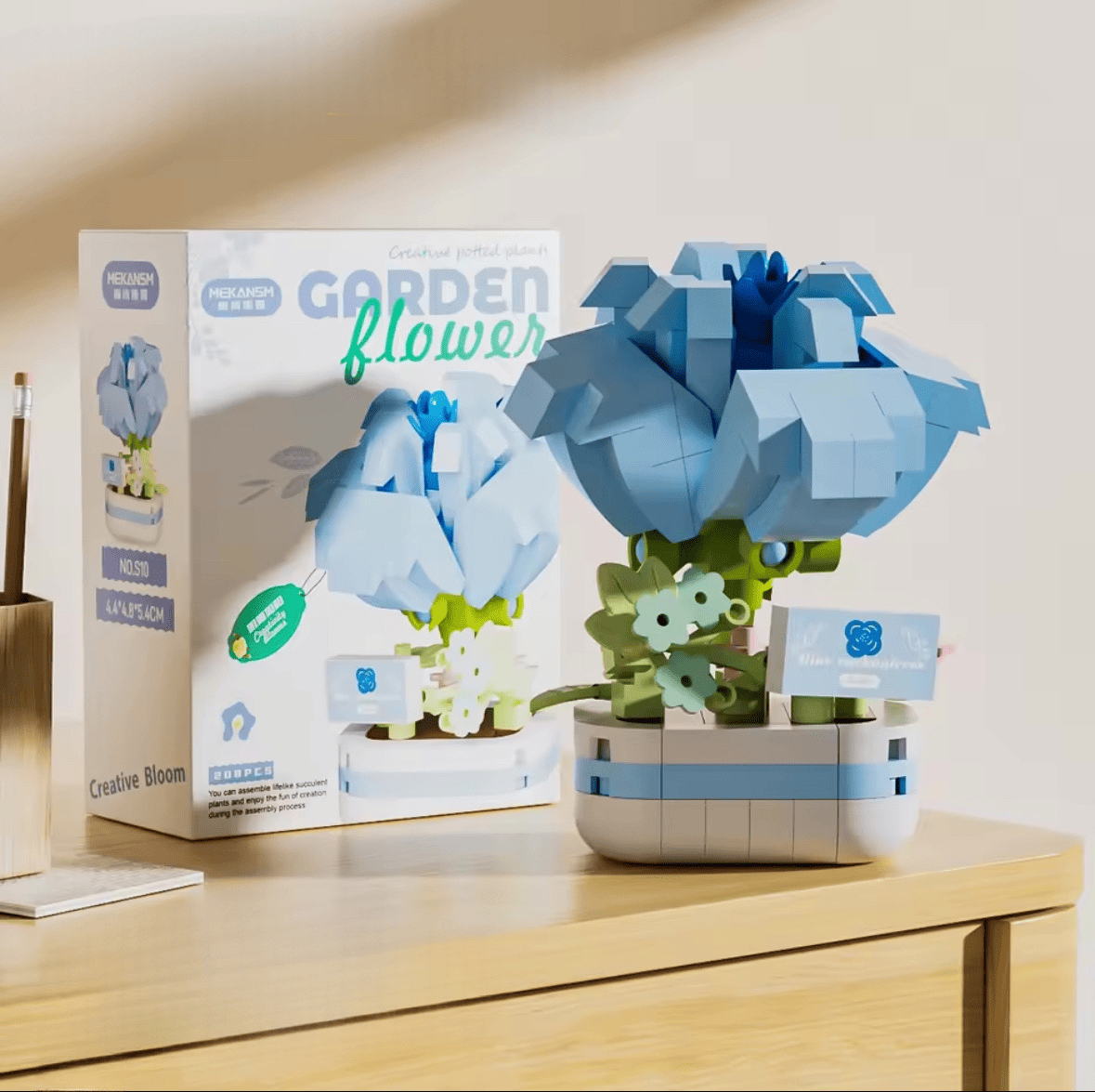Rose Bleue à Construire – Fleur Mystique en Briques